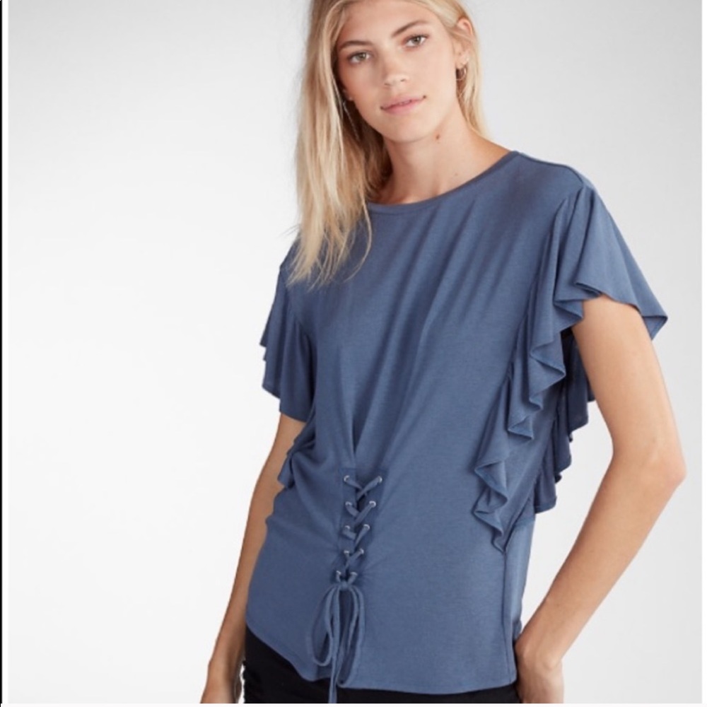 Sold NWT Express Blue FrontTie Ruffled Shirt (S)